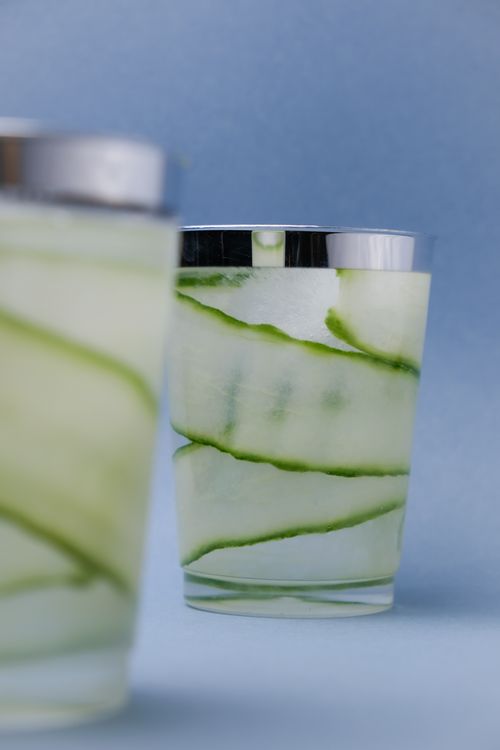 Silver Line Water Glass with Cucumber