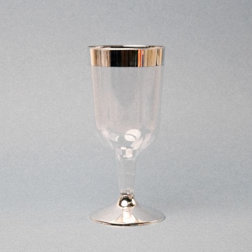 Silver Line Wine Glass on Blue Background