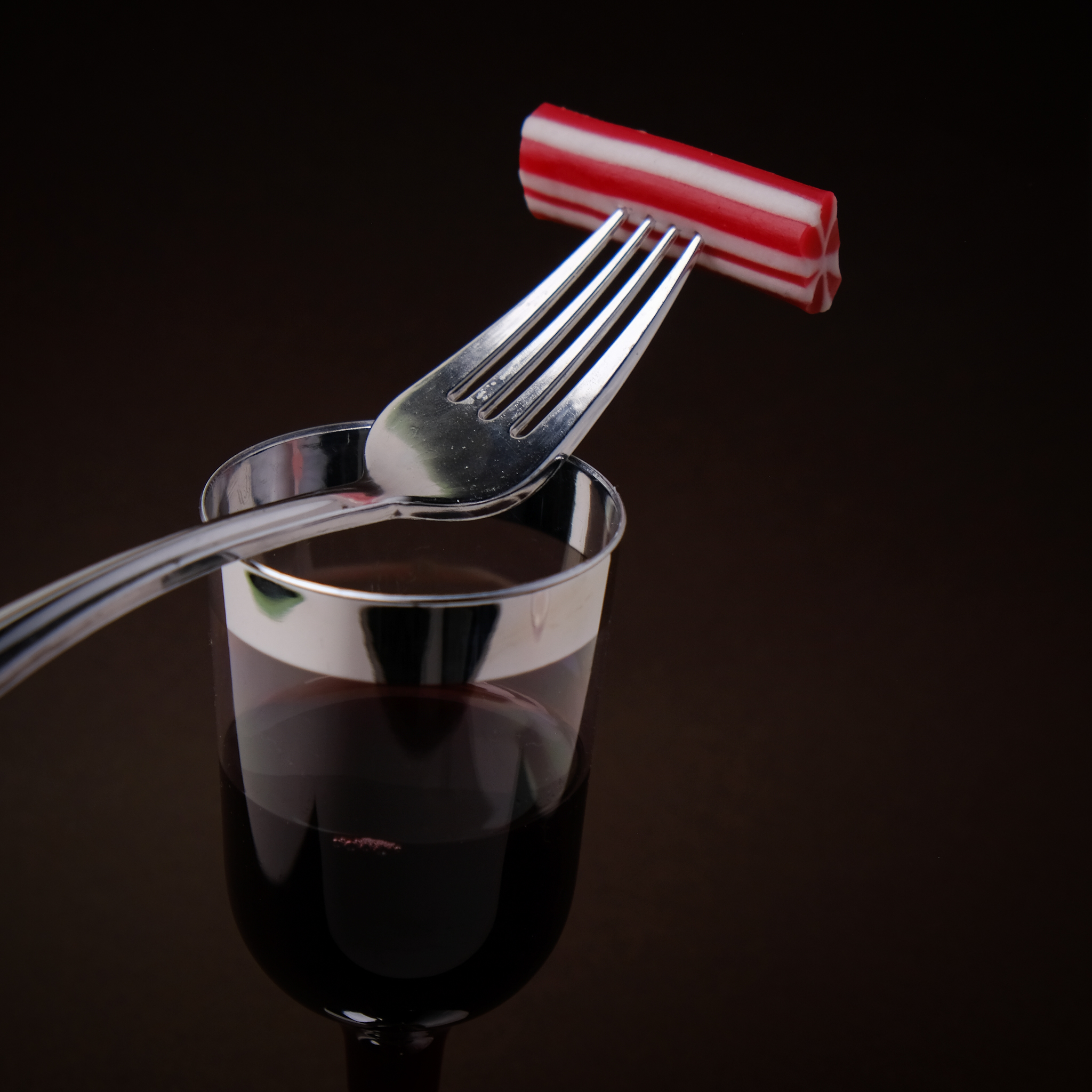 Silver Line Fork on Wine Glass with Polka