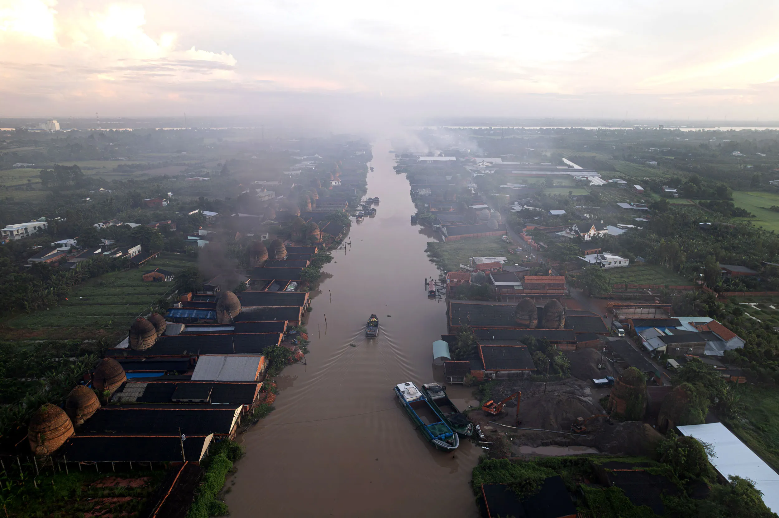 Drone view of the Mang Thit landscape, Vinh Long Province, Mekong Delta