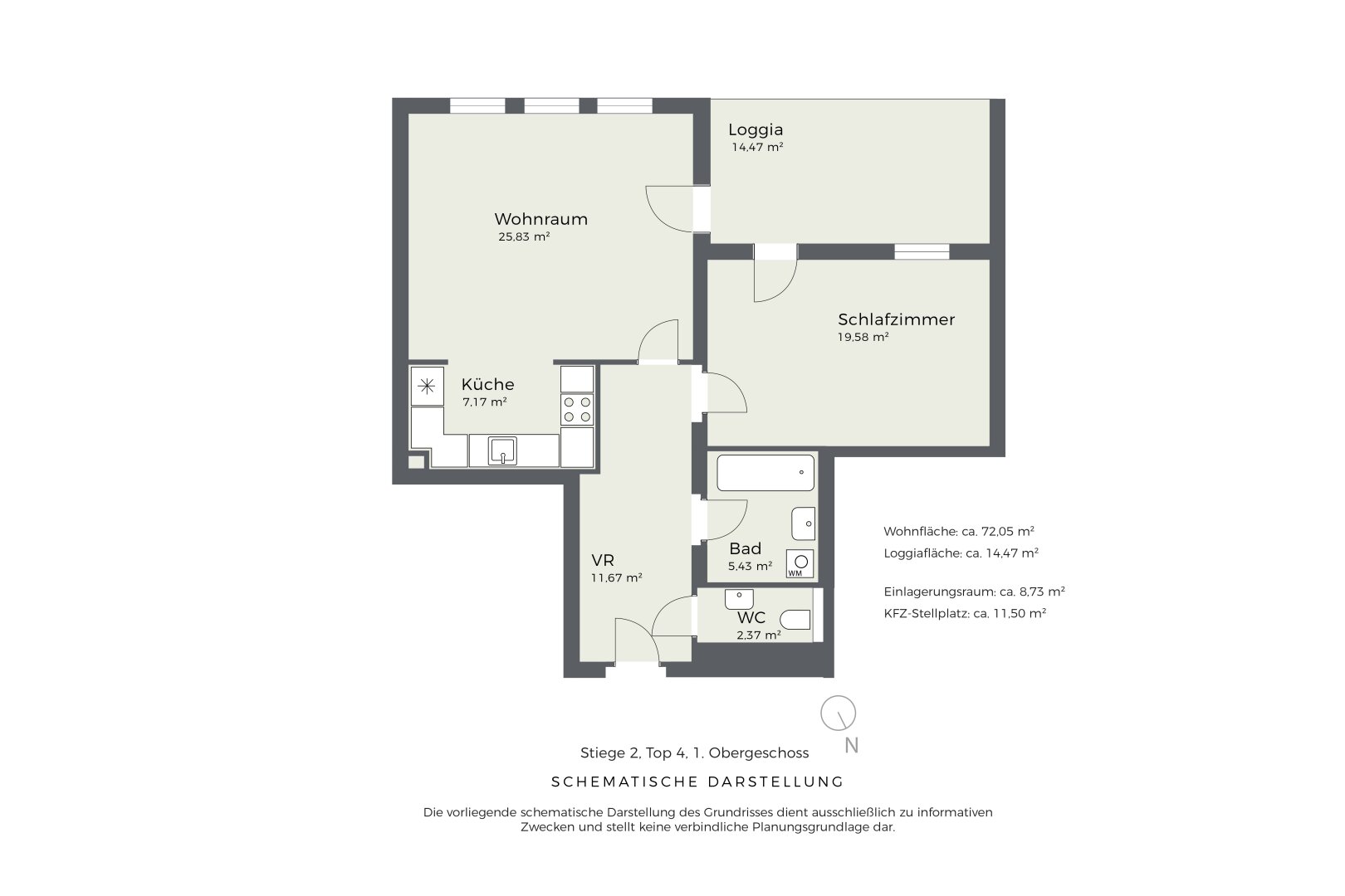 Grundriss Top 4, schematische Darstellung