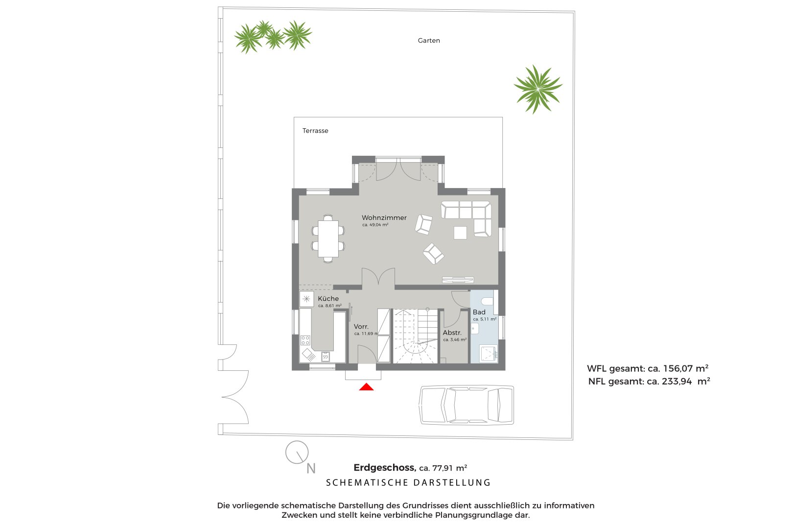 Grundriss Erdgeschoss, schematische Darstellung