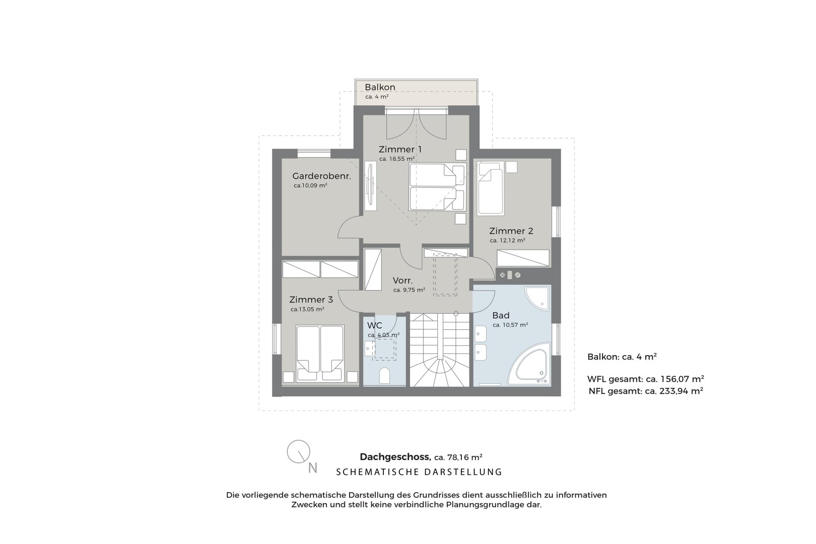 Grundriss Dachgeschoss, schematische Darstellung