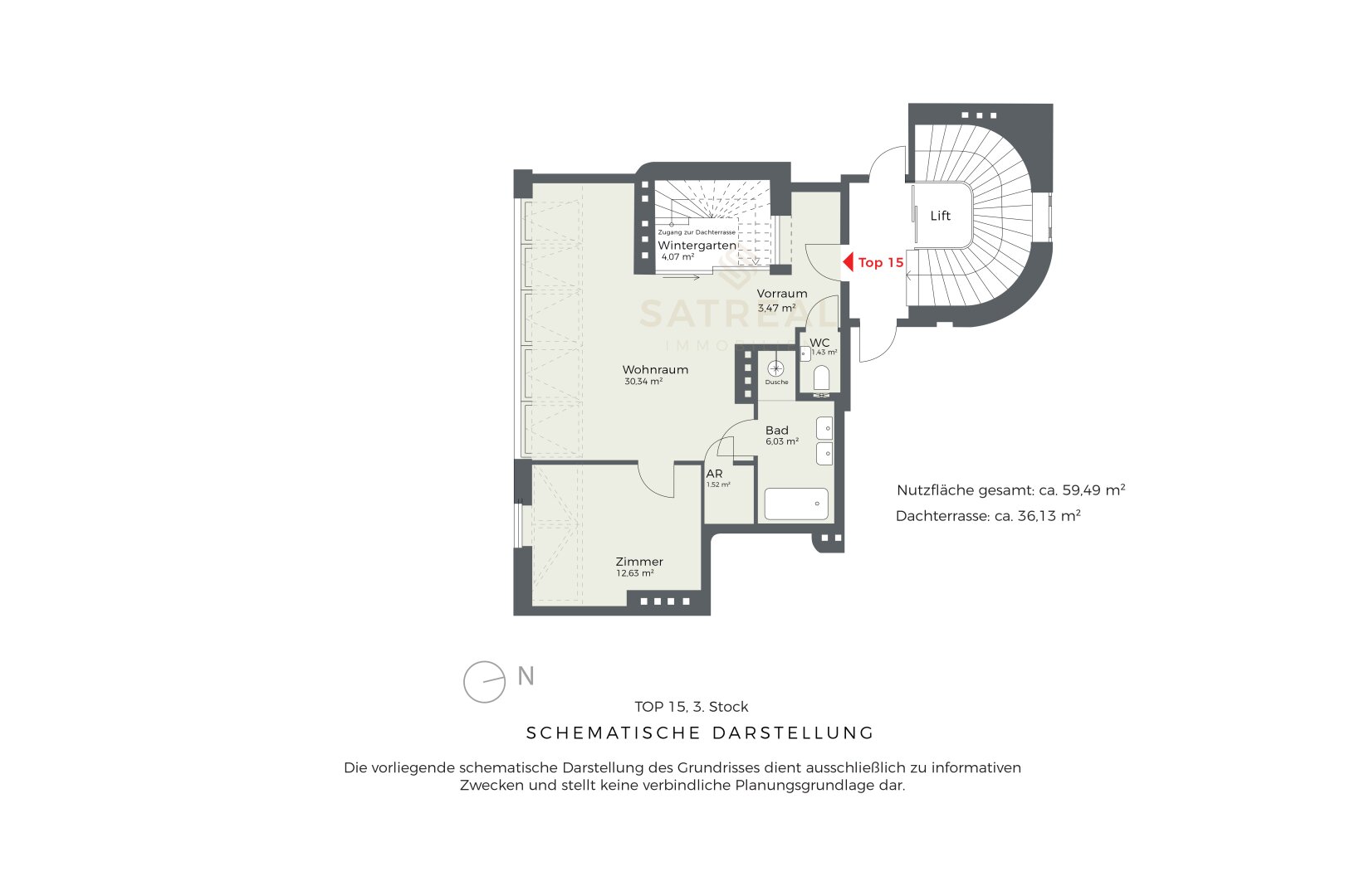 Grundriss Top 15, schematische Darstellung