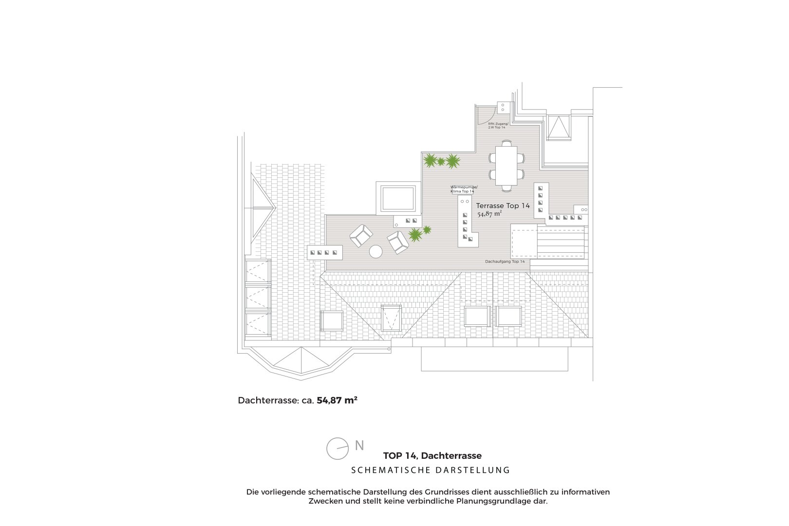 Grundriss Dachterrasse Top 14, schematische Darstellung