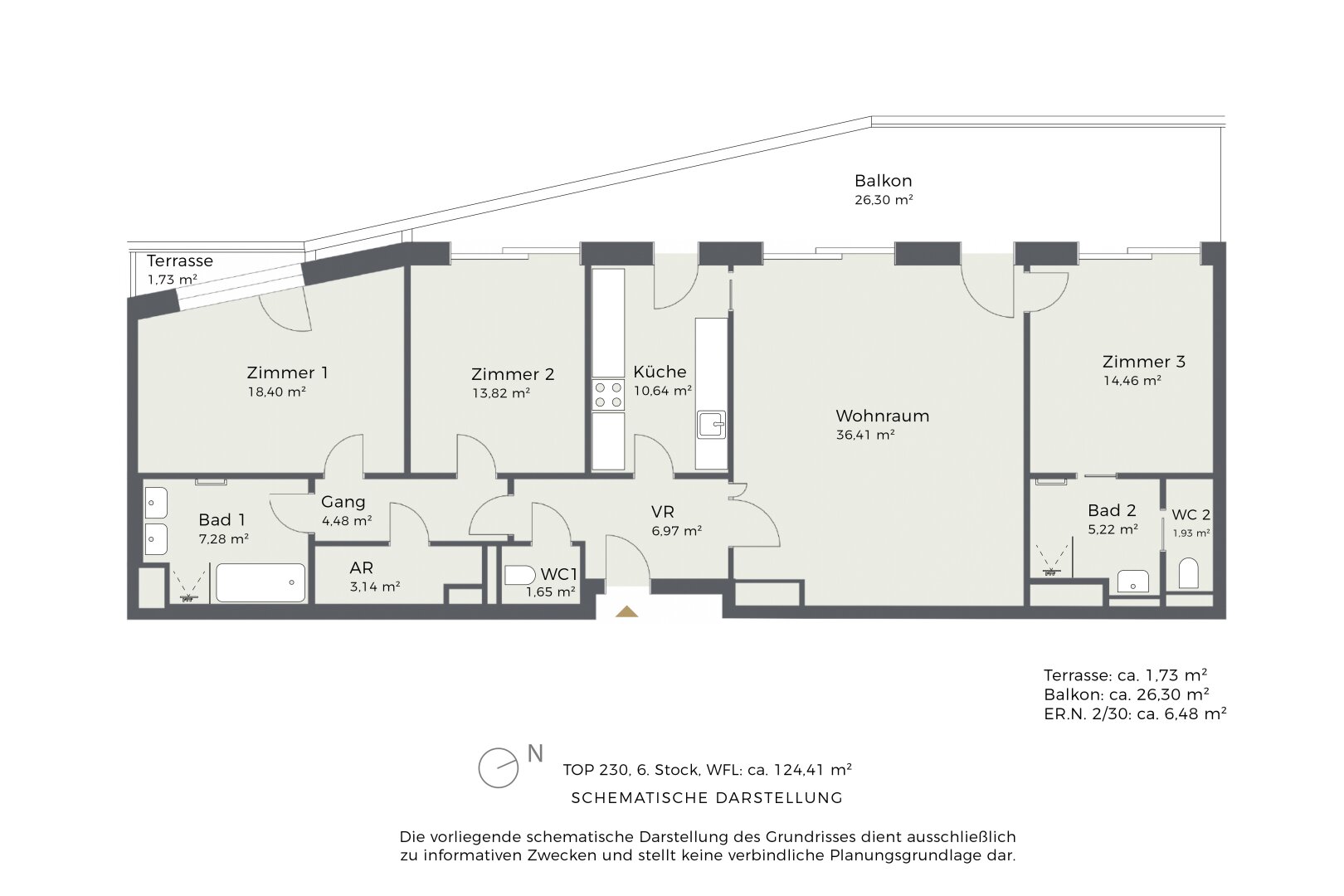 Grundriss Top 230, schematische Darstellung