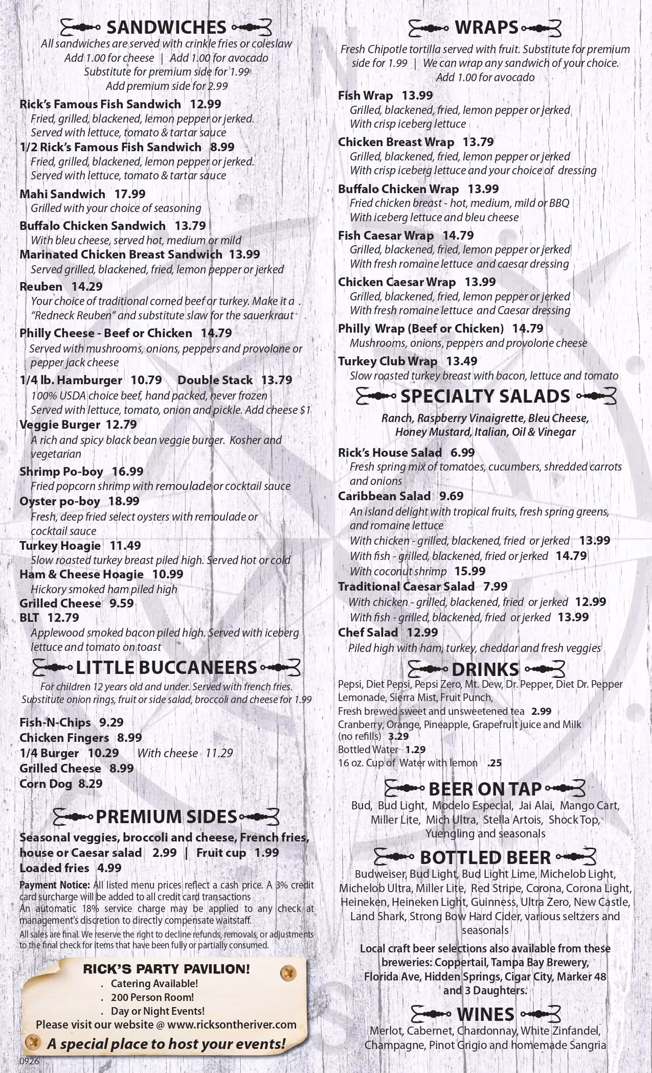 Rick's food menu page 2.
