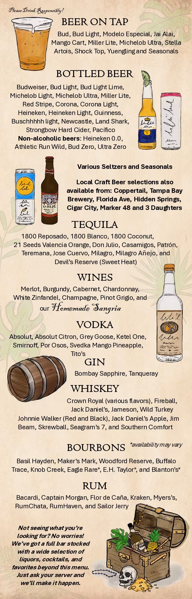 Rick's drinks menu page 2.