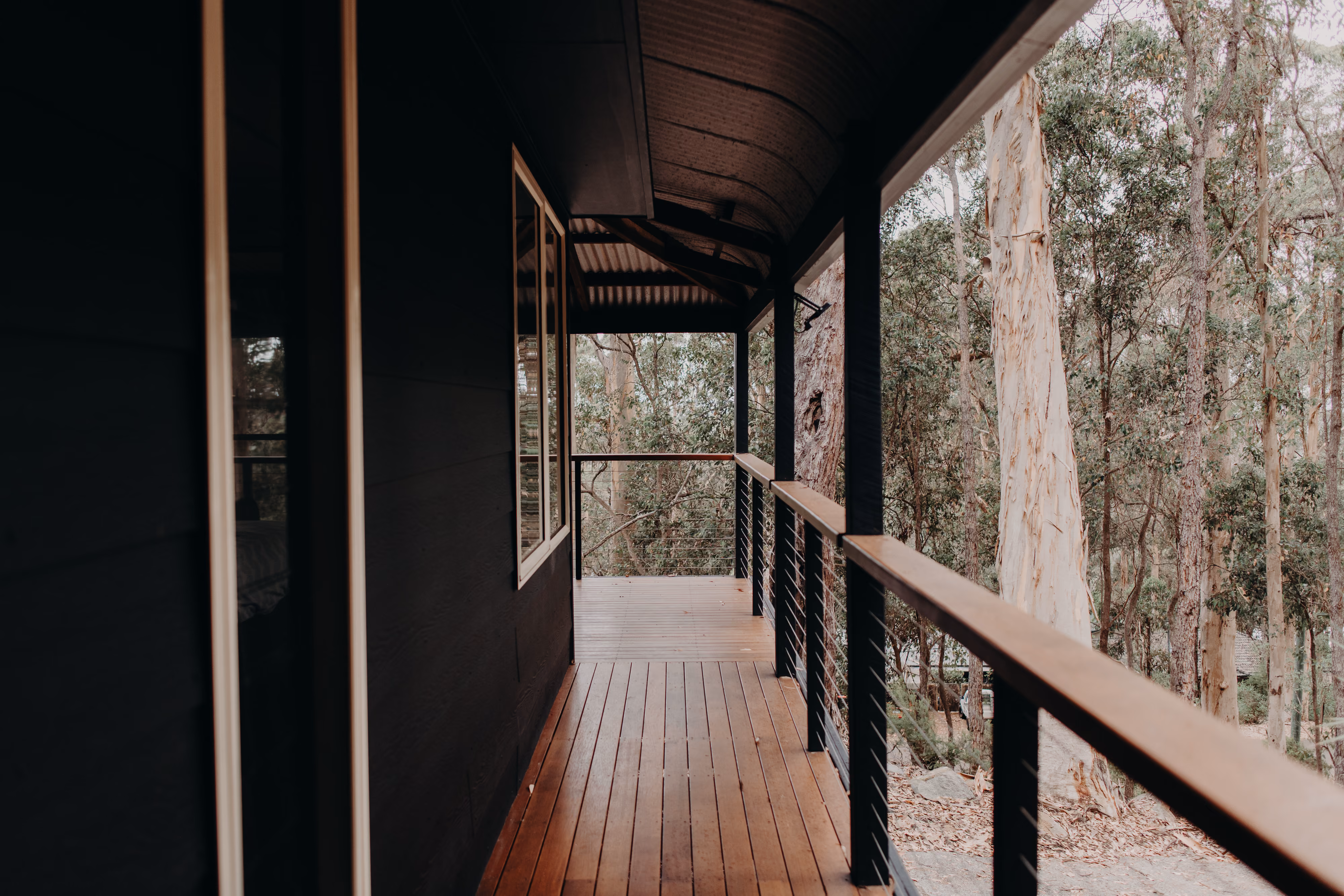 Covered verandah looking into karri forest in Denmark, WA