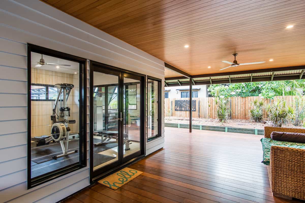 Covered timber deck with timber-lined ceiling on an earlier home built by Michael Smyth