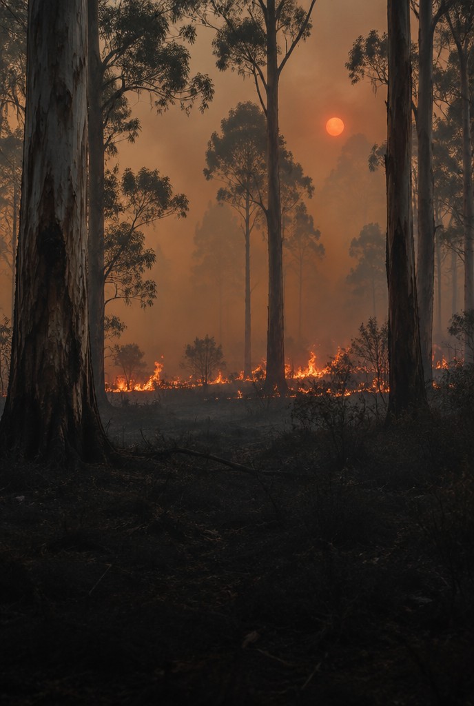 Bushfire burning through tall eucalypt forest in the Great Southern region