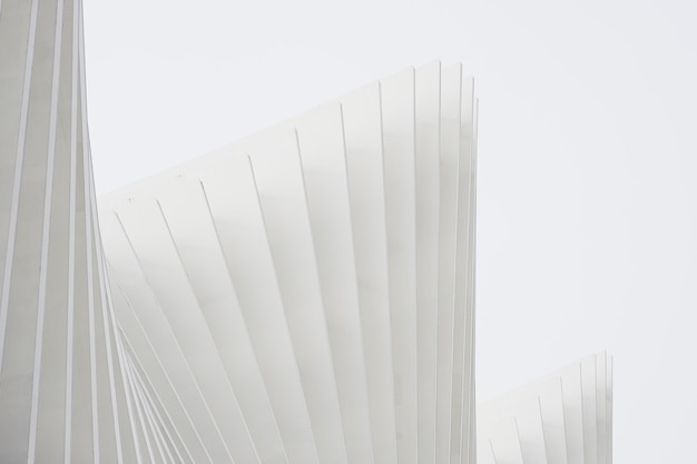 Abstract buildings with white metallic ribs and glass windows