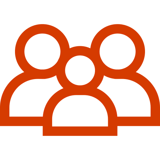 Red icon depicting a group of three people, with one smaller figure in front and two larger figures behind.