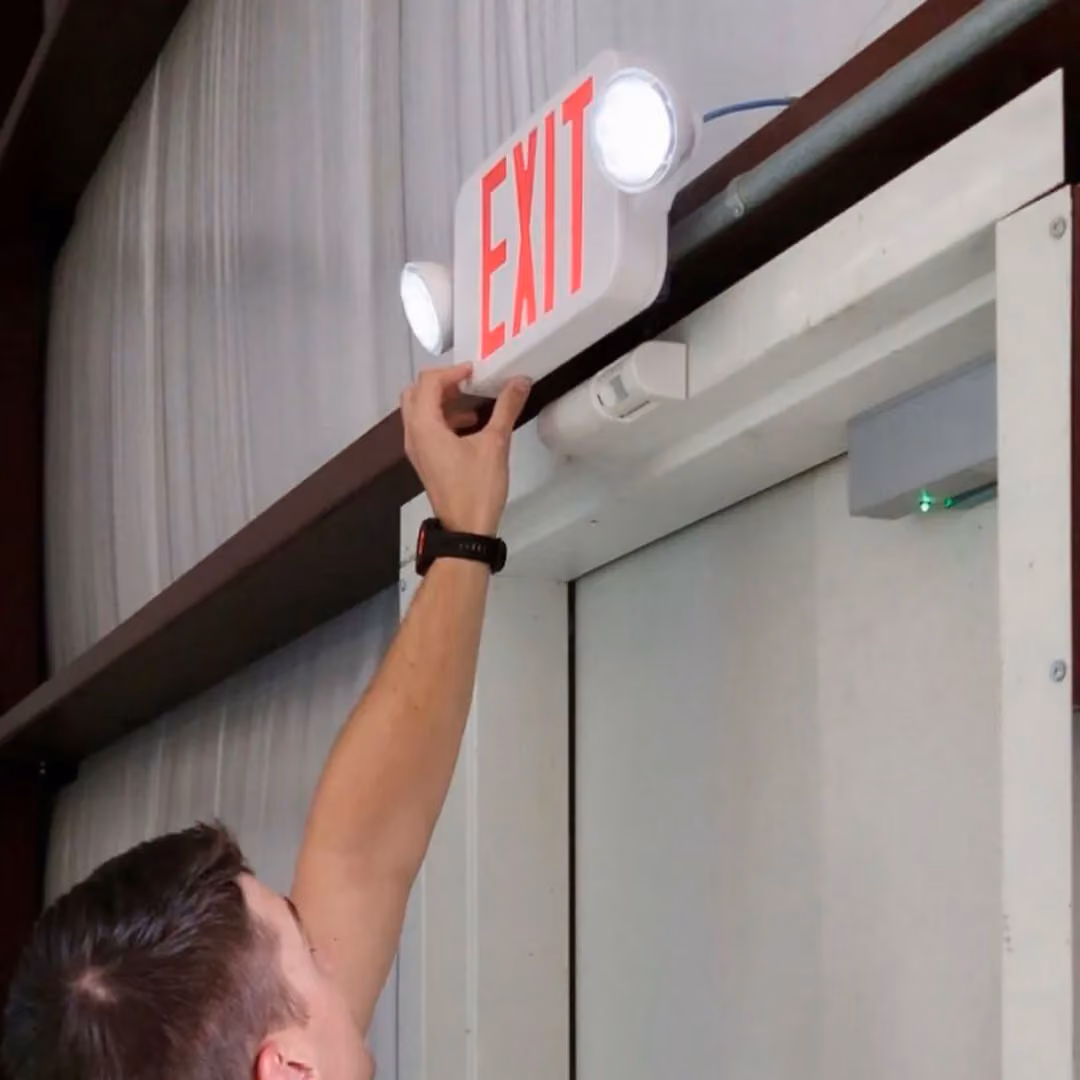 Emergency exit lighting being tested.