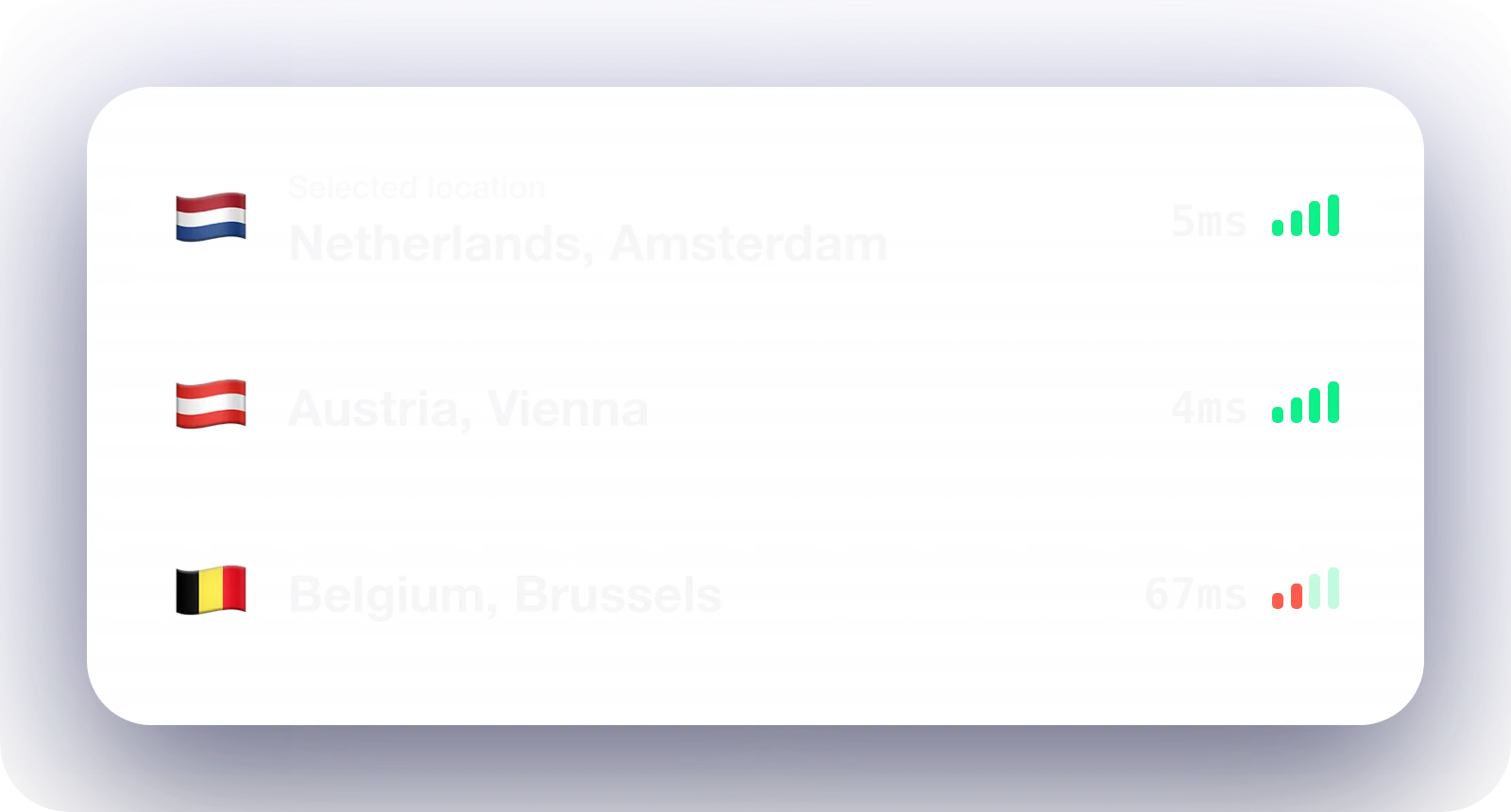 Atomic VPN server list with Netherlands, Amsterdam selected