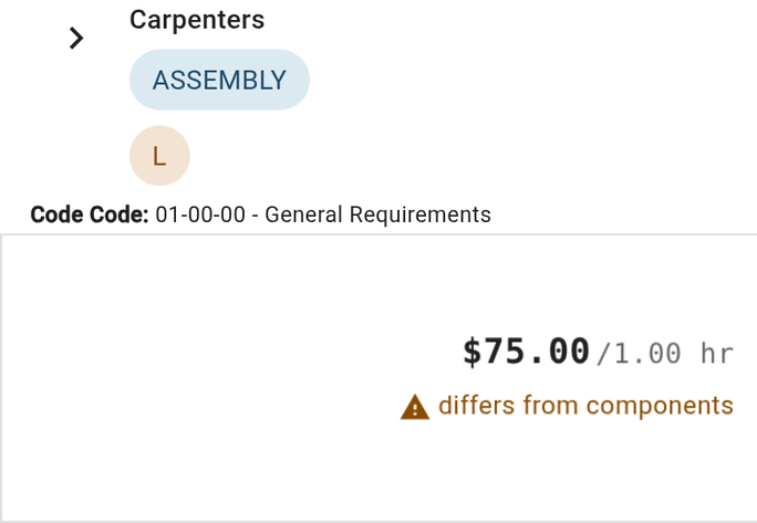 Two details from the Carpenters price-library row showing its name and example hourly rate.