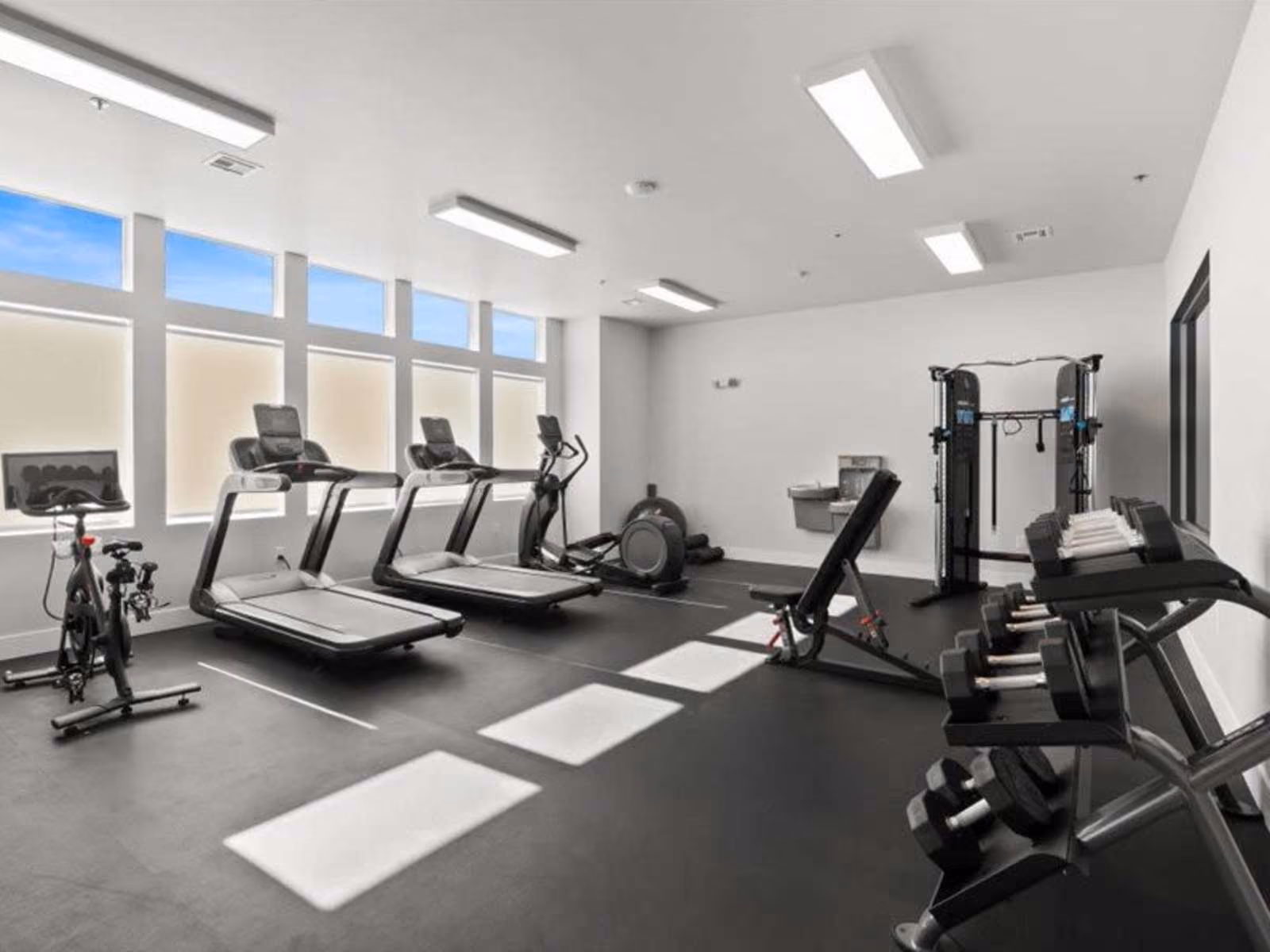 Fitness center with treadmills