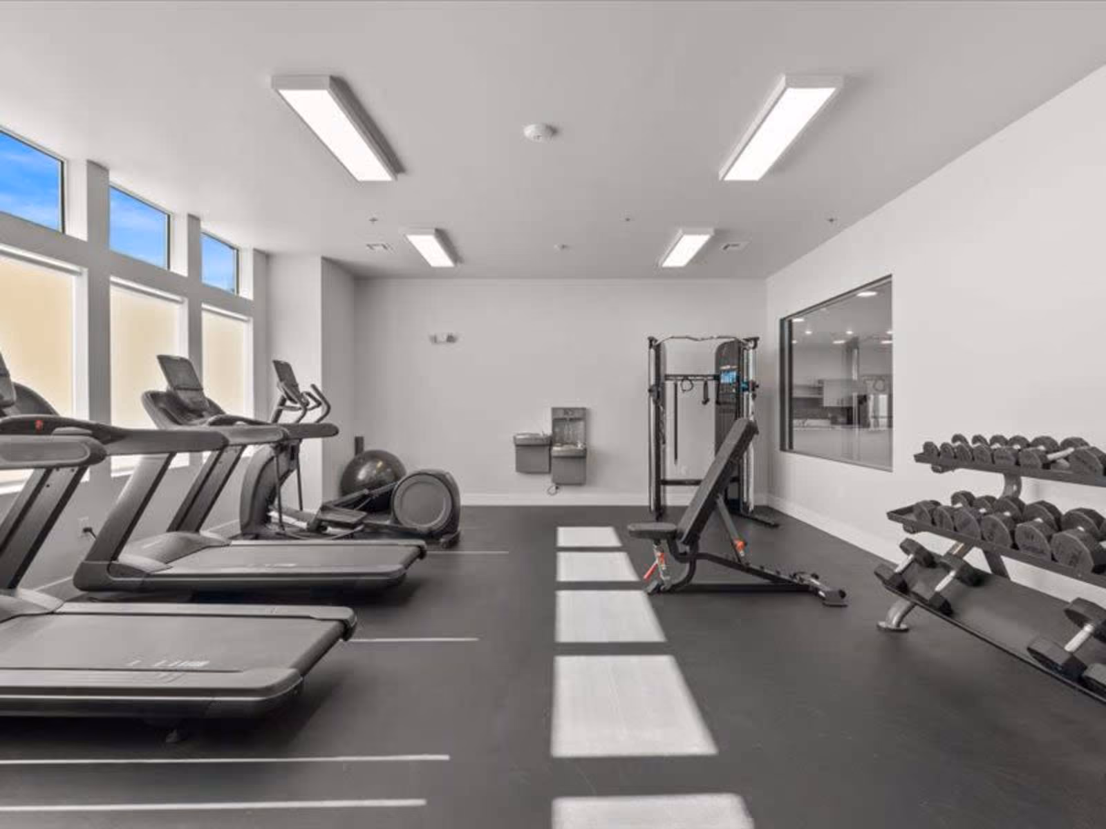 Fitness center with treadmills