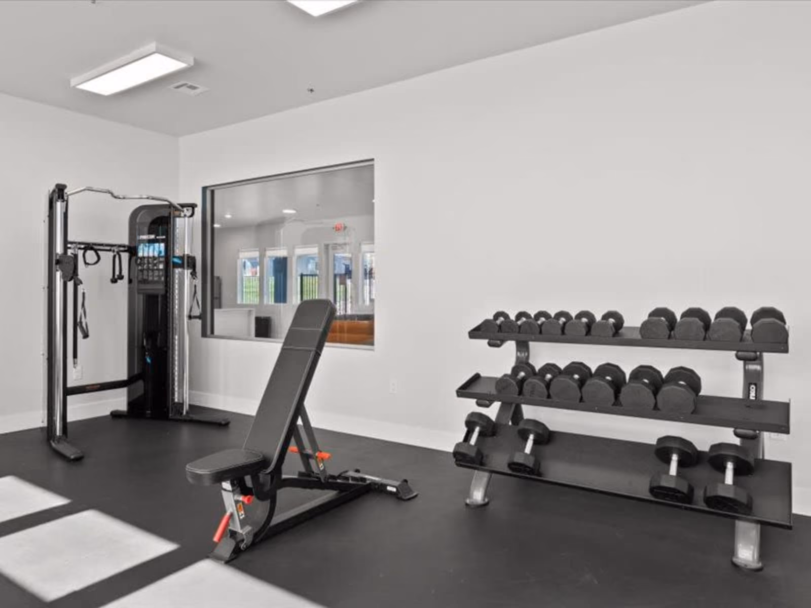 Fitness center with dumbbells
