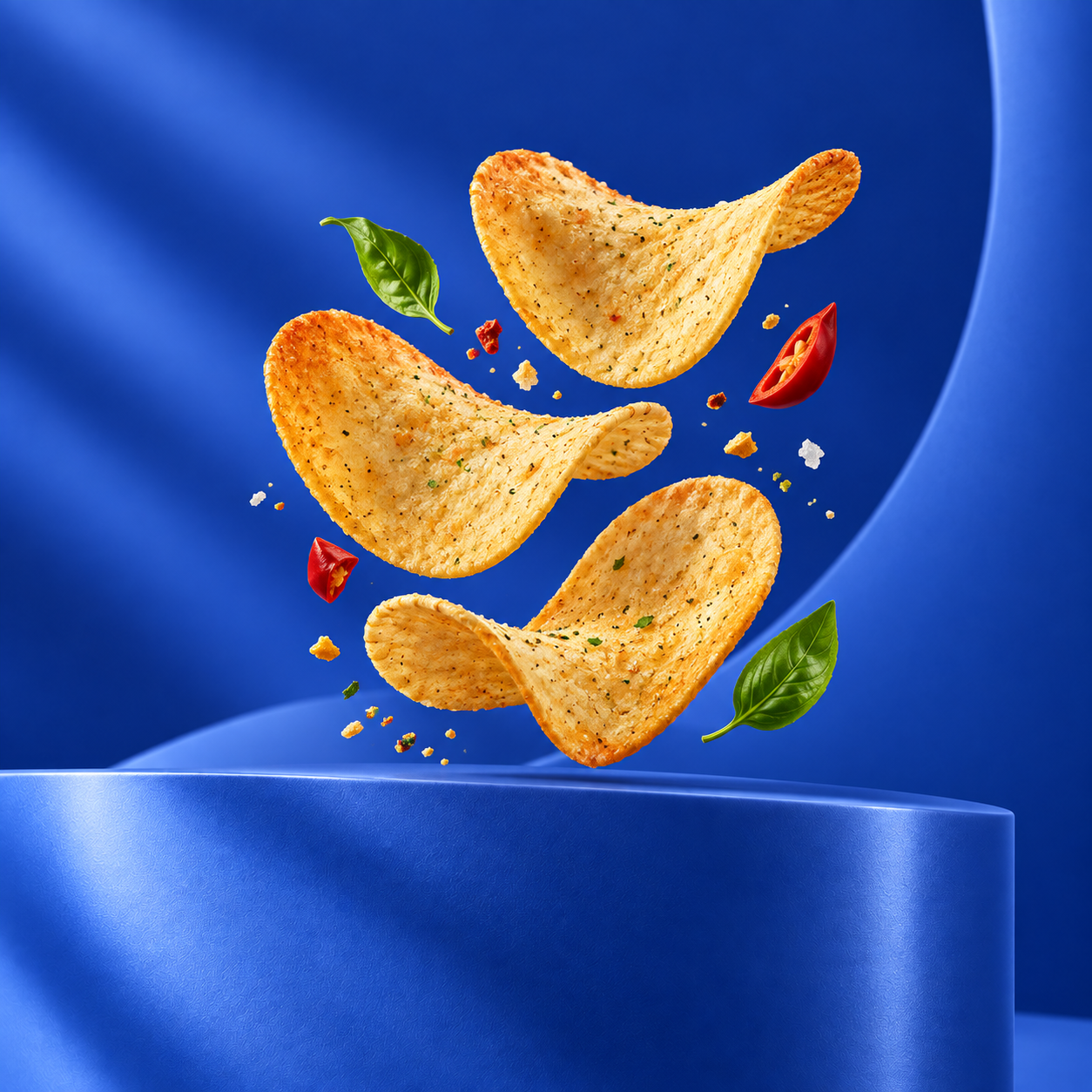 Producto alimenticio conceptual sobre fondo azul