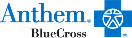 Anthem Blue Cross health insurance logo with blue cross symbol and figure inside it.