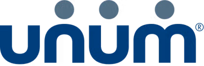 Blue letters spelling 'unum' with three gray circular dots evenly spaced above the word on a black background.