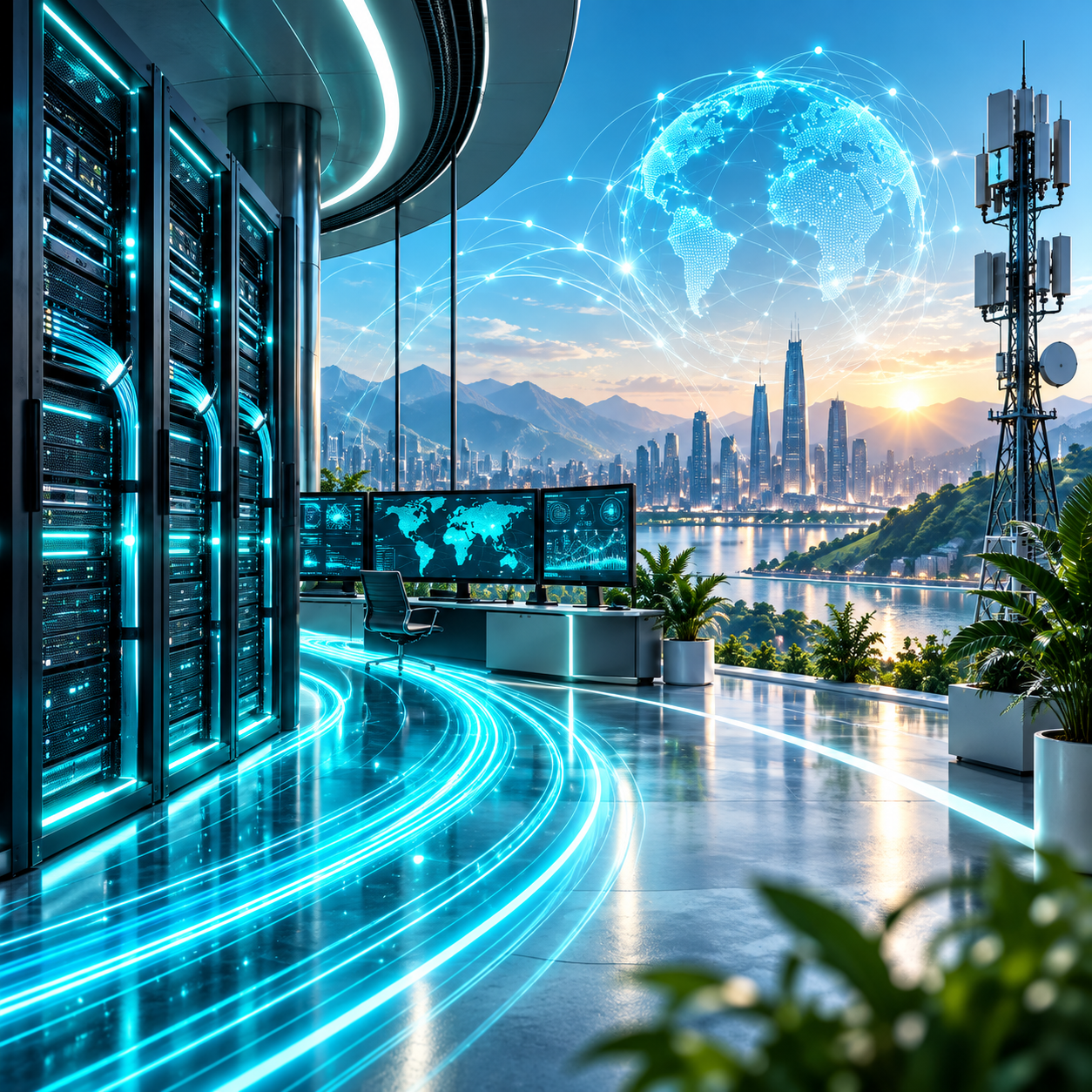 Concept illustration of telecommunications infrastructure and global connectivity