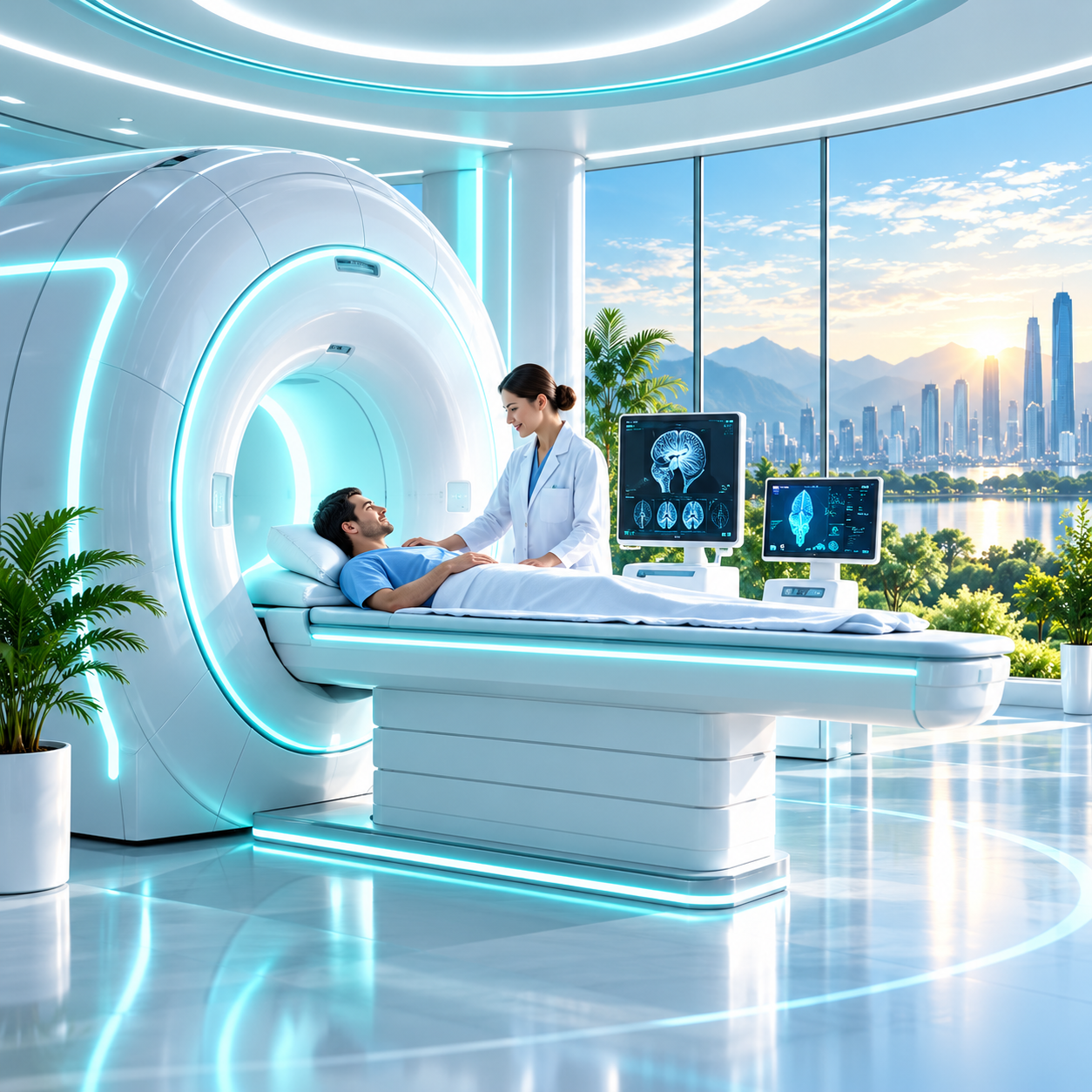 Concept illustration of medical imaging equipment and patient care