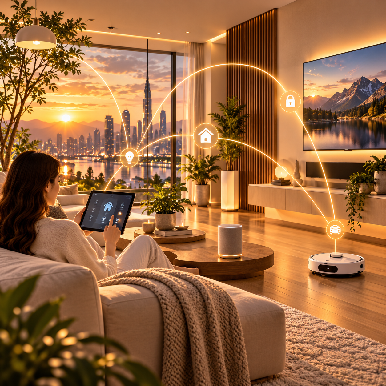 Concept illustration of connected devices in a smart home
