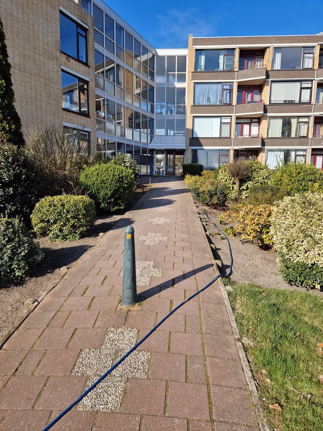 Pad naar de entree van VvE Jacoba van Beierenstraat vóór reiniging.