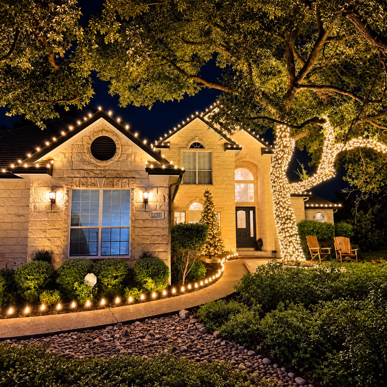 Custom outdoor Christmas light installation in Liberty Hill, Texas  
