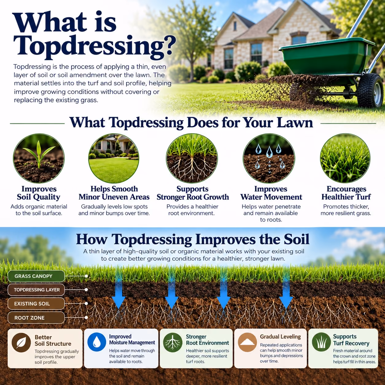 Lawn topdressing near me for improved soil health in Leander, Texas
