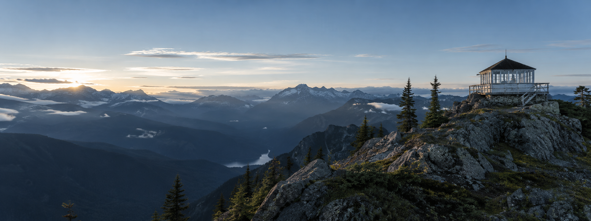 Slate Peak lookout above the North Cascades, representing vigilance and secure technology stewardship