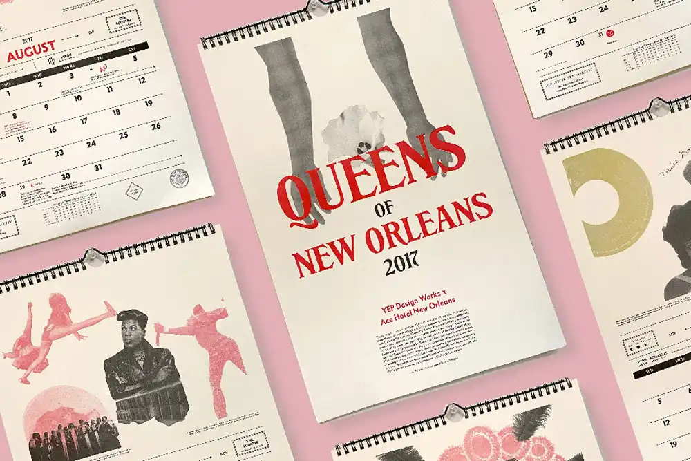 Queens of New Orleans calendar mock-up collage