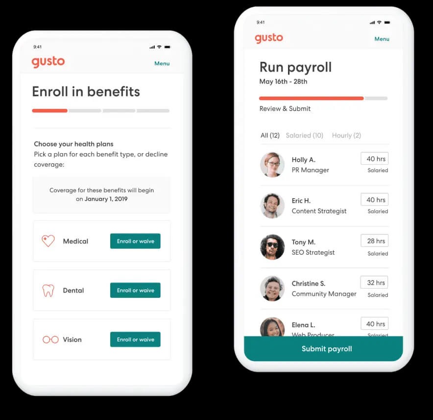 Gusto mobile-friendly interface