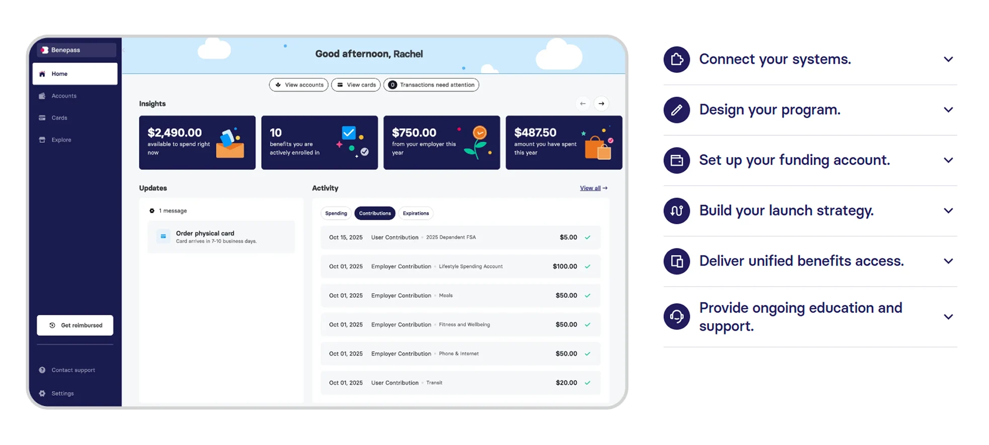 Benepass account dashboard with benefit options