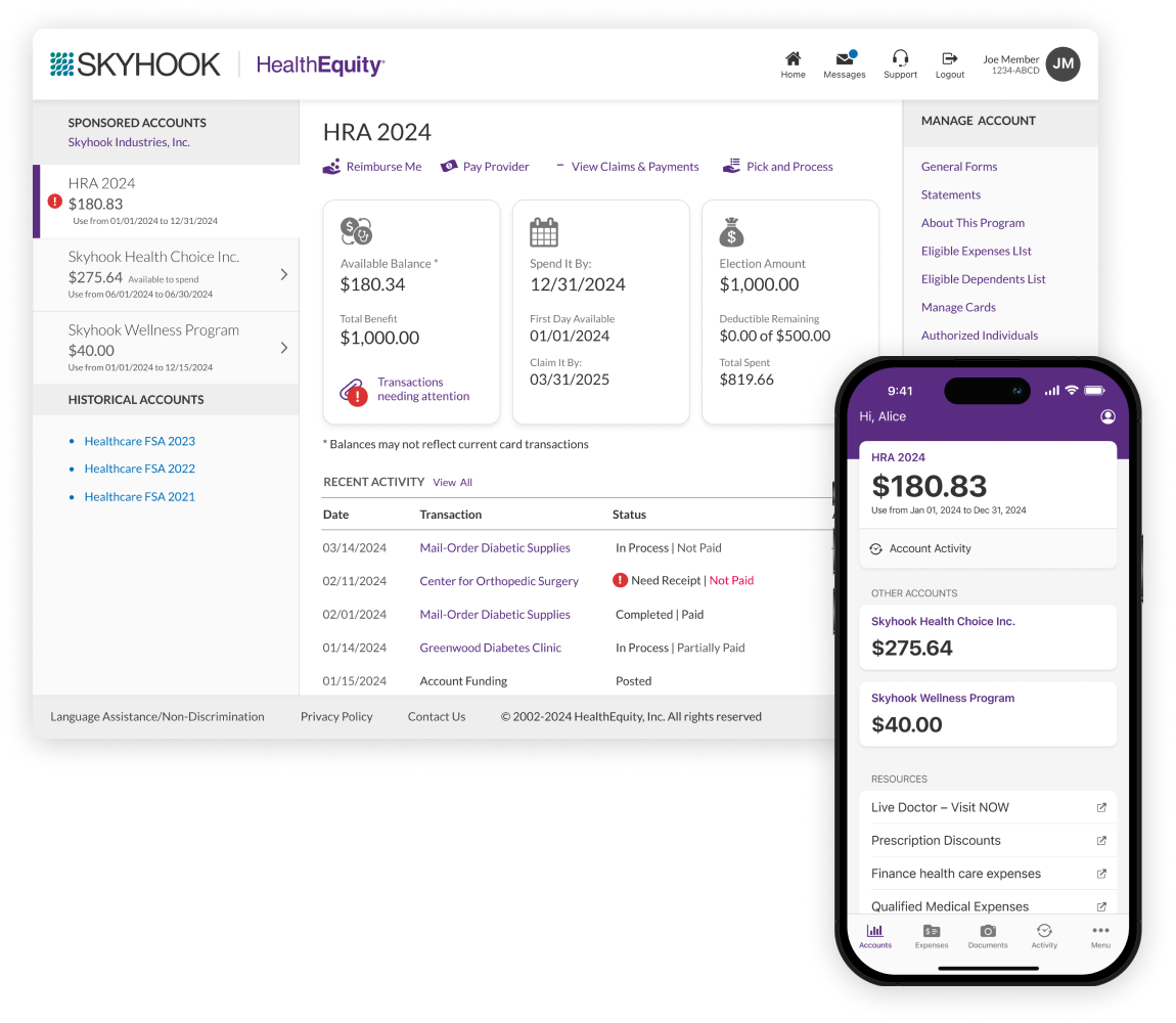 HealthEquity HRA dashboard