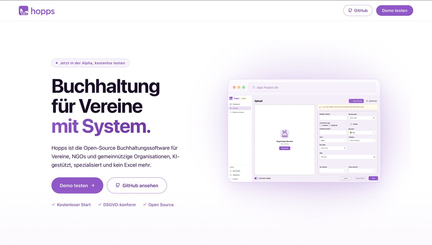 Screenshot of the Hopps web app