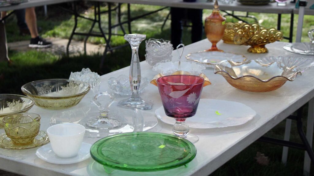 antique glassware sitting on table