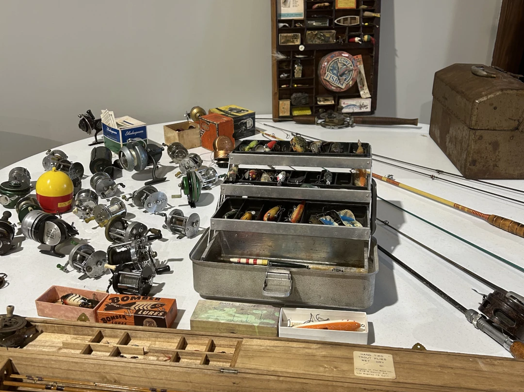 antique fishing rod equipment displayed