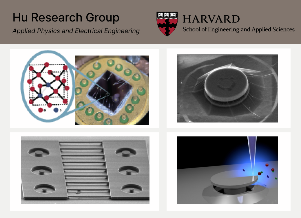 Prof Evelyn Hu’s researches on Silicon Color Centers  (top left), Silicon Carbide and Diamond (top right), GaN (bottom left), and Two-Dimensional Materials (bottom right)