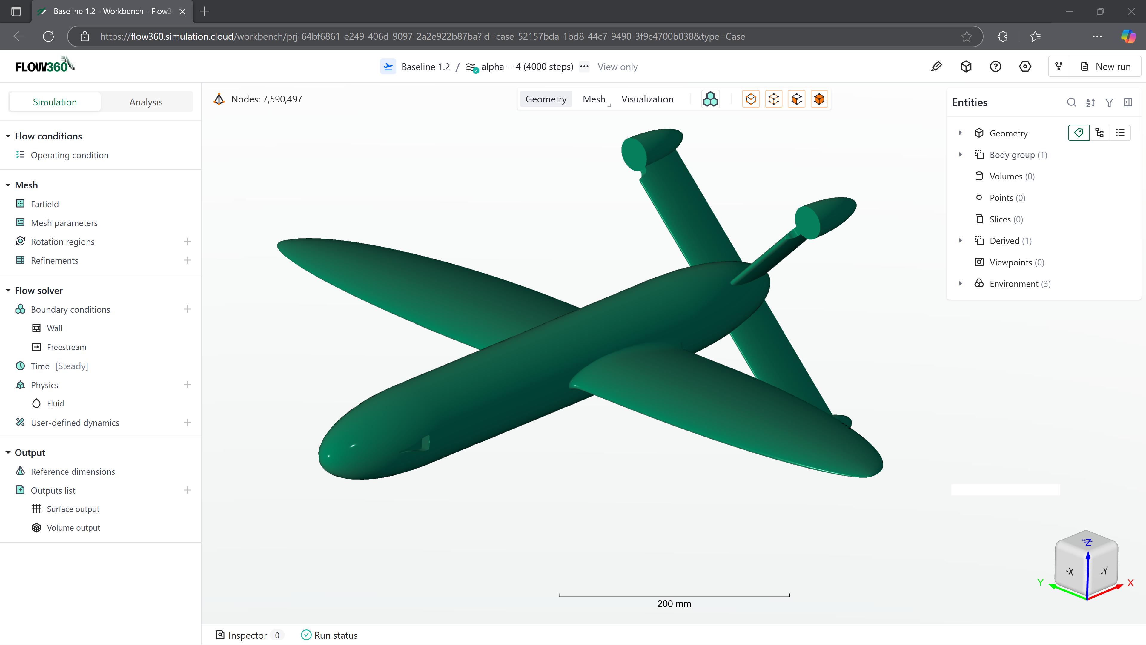 Flow360 Web UI Geometry of a Tailsitter Drone in the Workbench CFD Simulation Setup Window