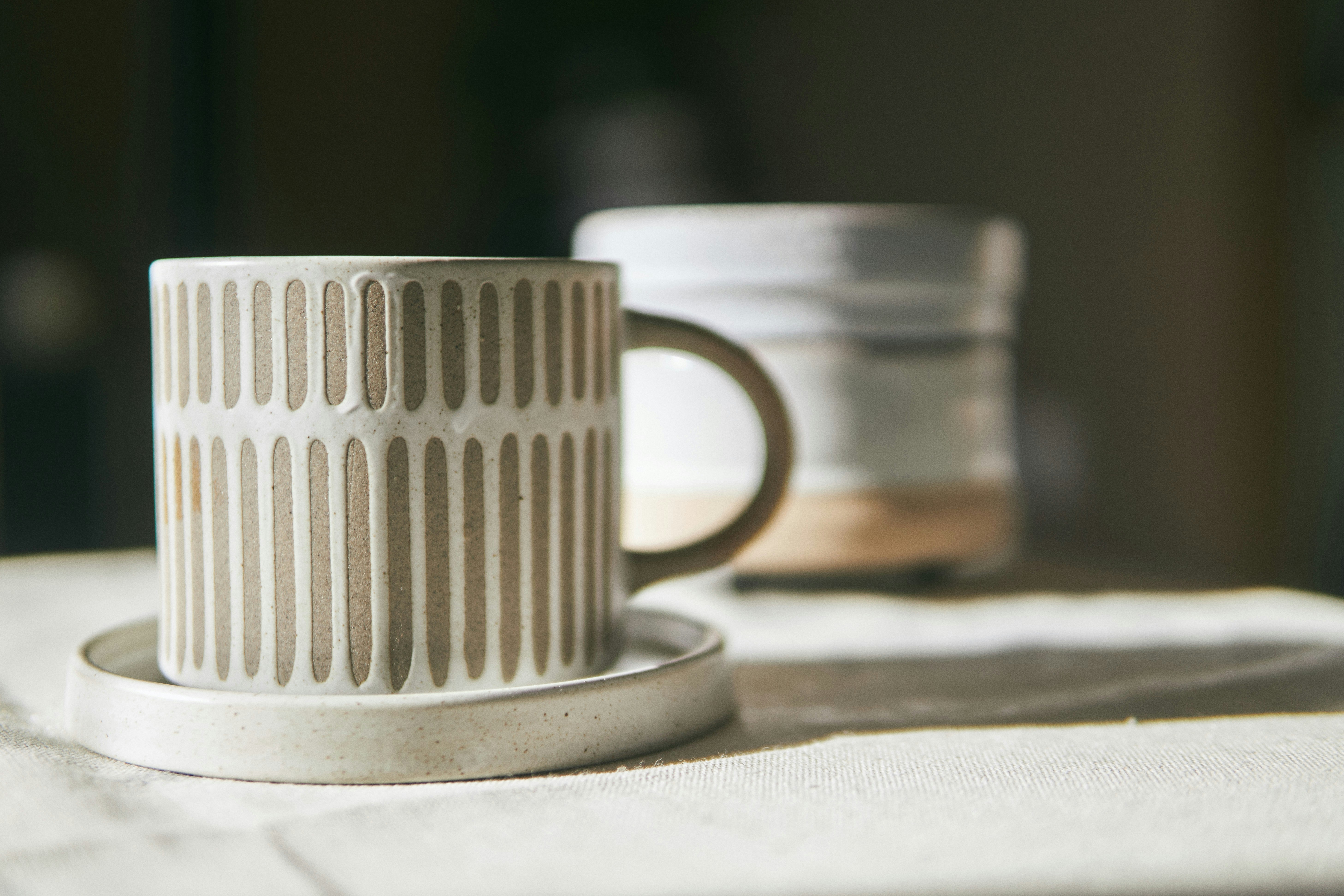 Mugs on table stock image