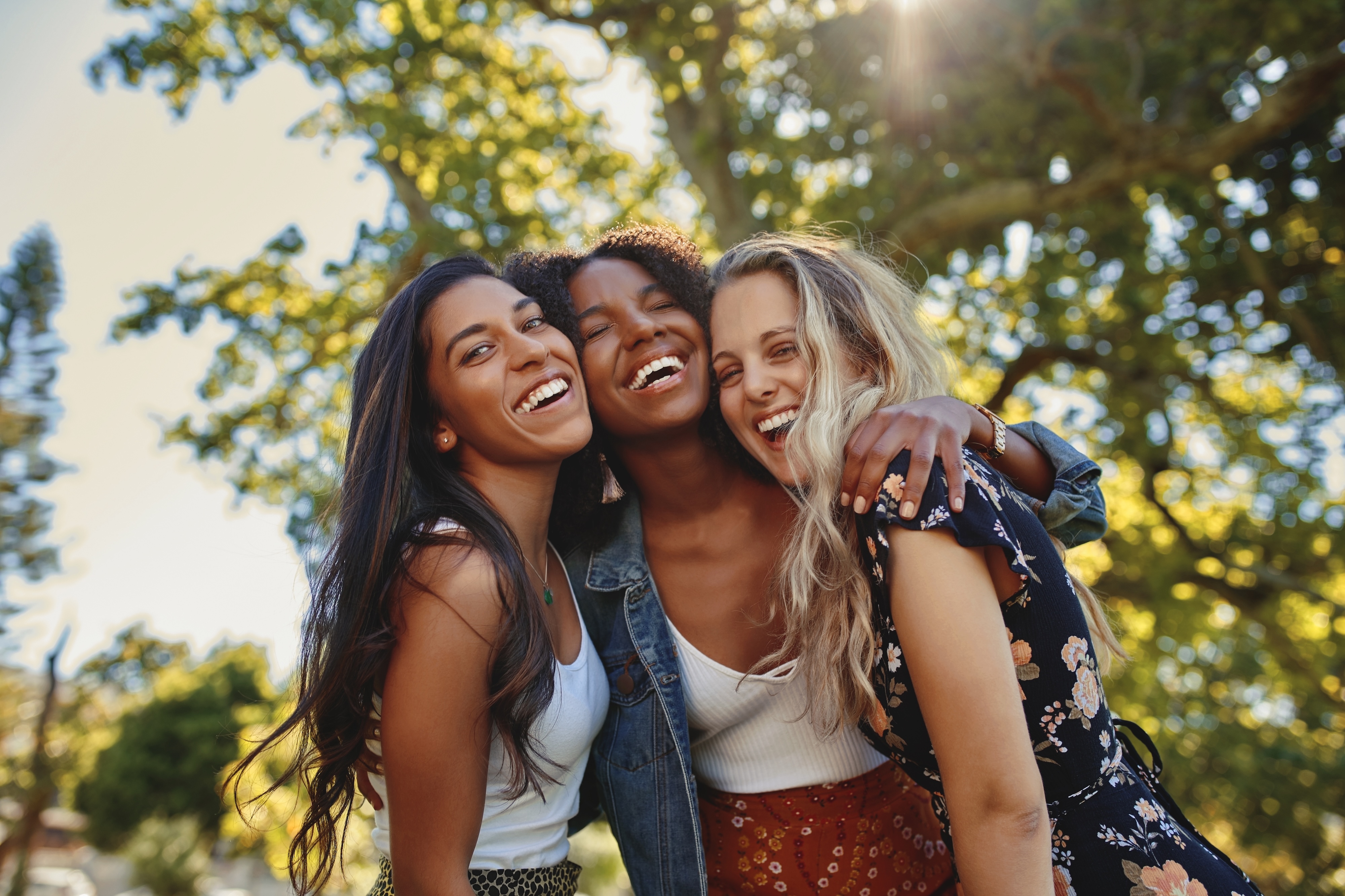 Girls taking picture outside stock image
