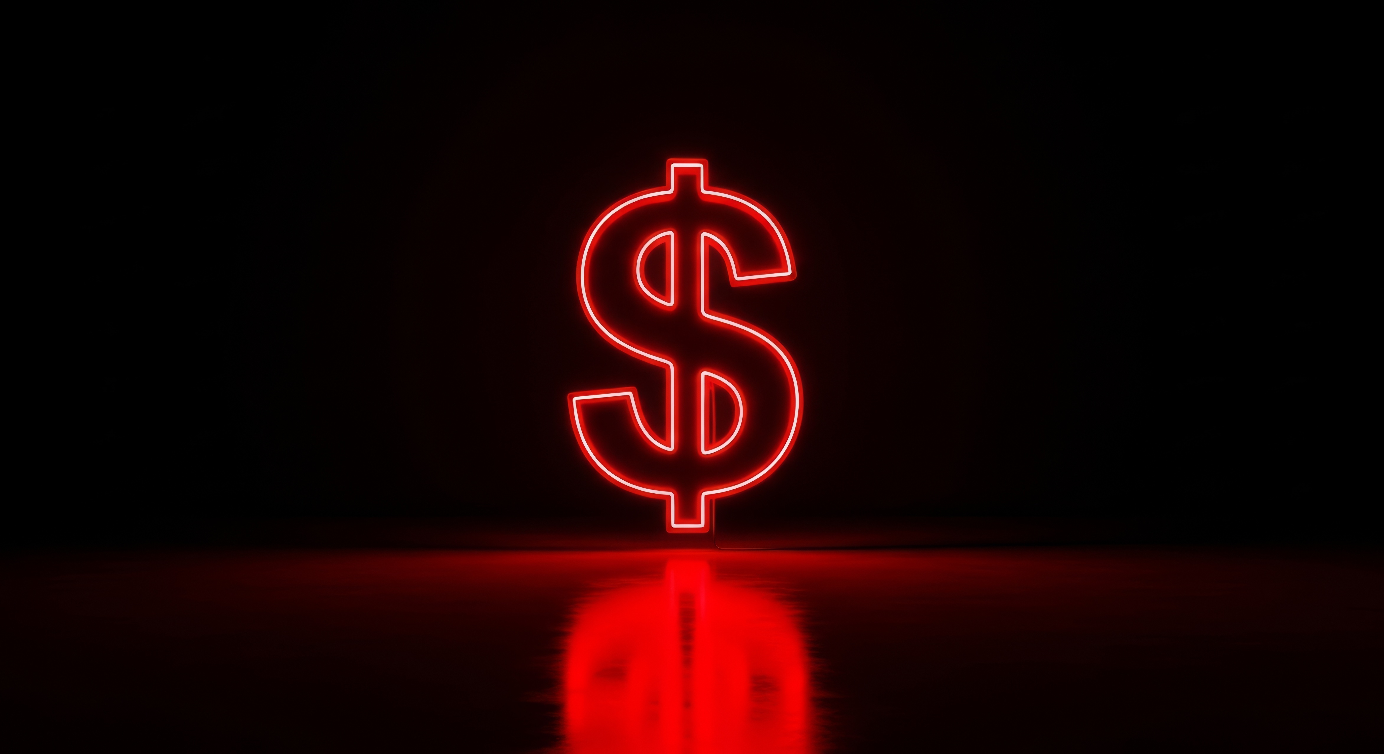 Símbolo de dólar em neon vermelho representando custo de escalar infraestrutura, controle financeiro em infraestrutura de TI e impacto do crescimento da infraestrutura na nuvem.