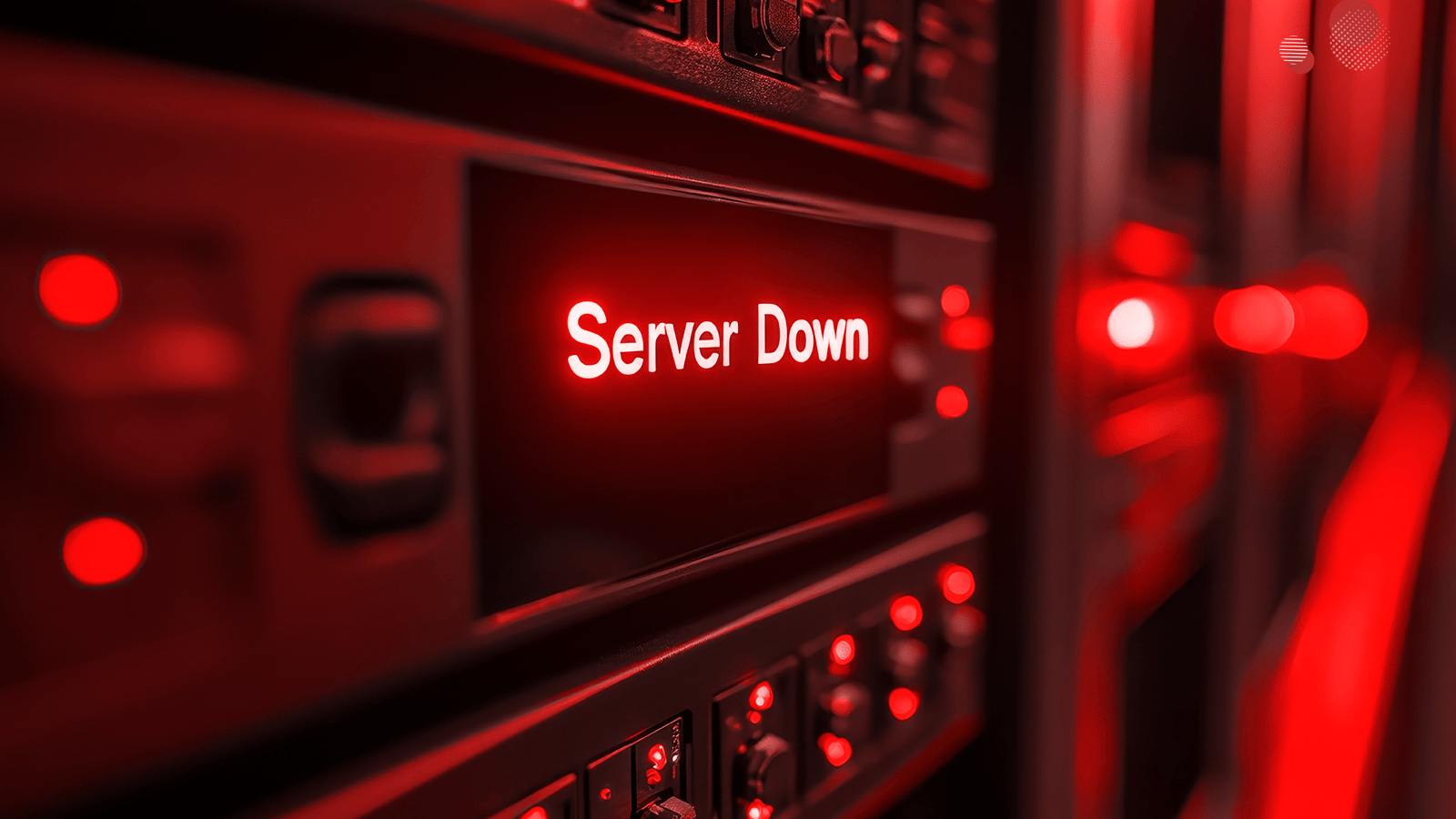 Imagem ilustrando o conceito de downtime, com um servidor fora do ar (Server Down), enfatizando a importância de evitar falhas críticas e garantir a continuidade das operações empresariais.
