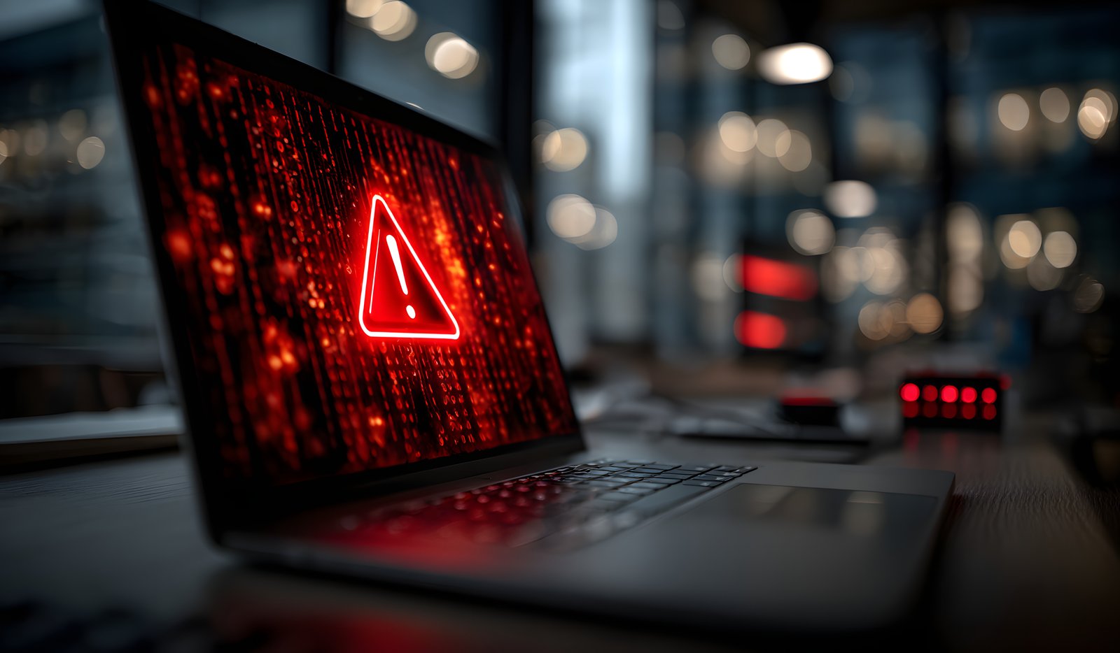Alert of Ransomware attack on laptop screen. malicious software infection on computer. cyber security awareness. protect business information from threat attacks