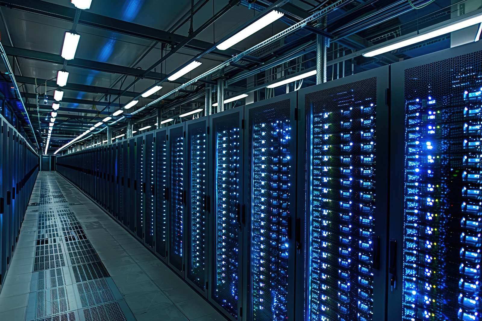 Corredor com servidores dedicados de alta tecnologia