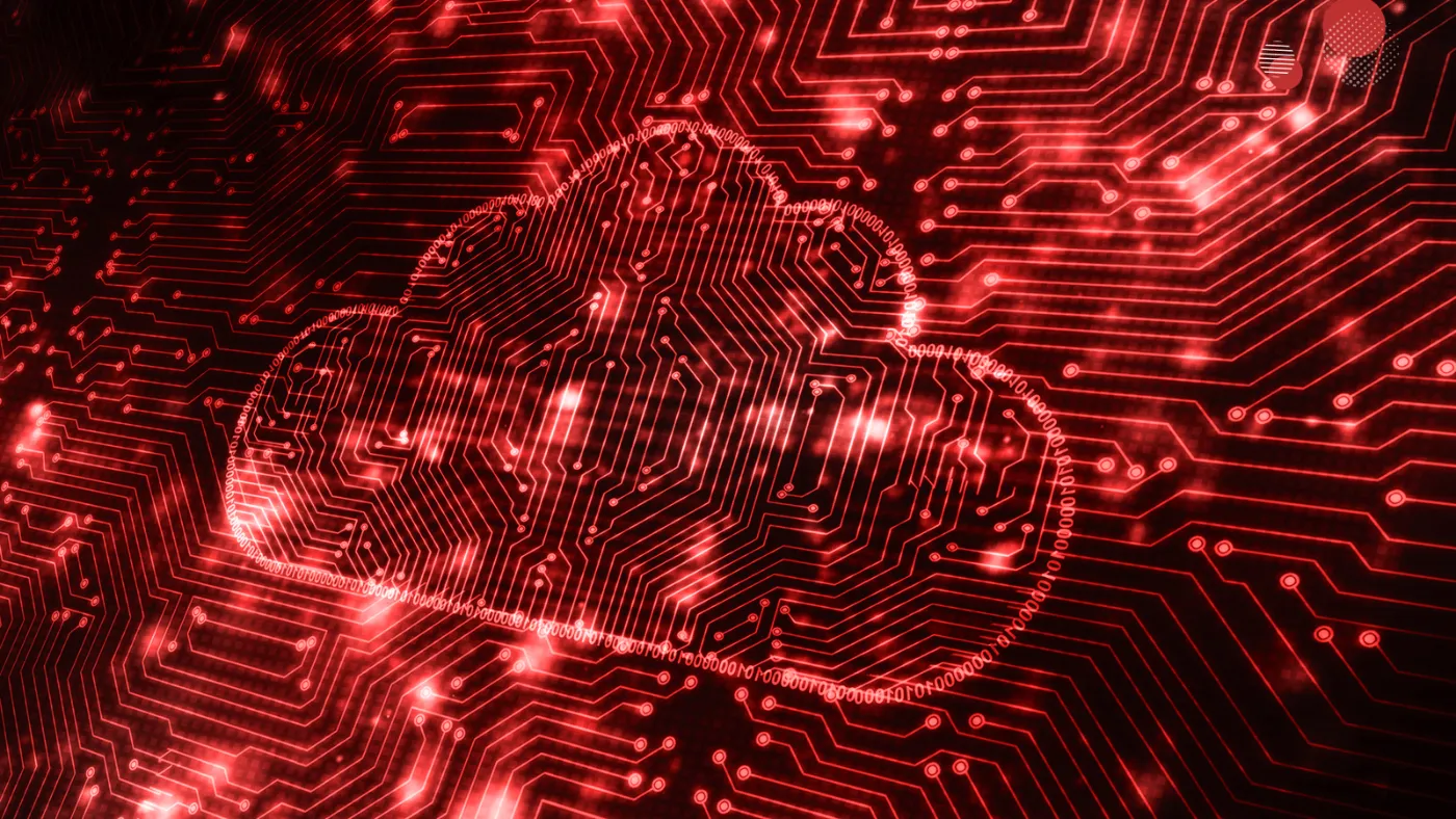 Uma ilustração em tom avermelhado com o ícone de uma nuvem sobre uma placa de circuito, simbolizando os principais modelos de computação em nuvem: IaaS, PaaS e SaaS. A imagem reflete a complexidade e a interconectividade das soluções de infraestrutura, plataforma e software oferecidas pela nuvem.