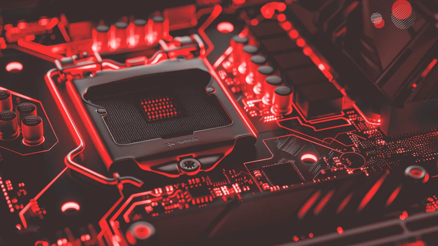 Imagem de placa-mãe com socket de CPU em destaque, representando o funcionamento interno de um processador, núcleos (cores) e threads em servidores.